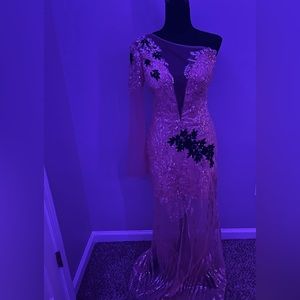 One shoulder glam gold maxi prom dress